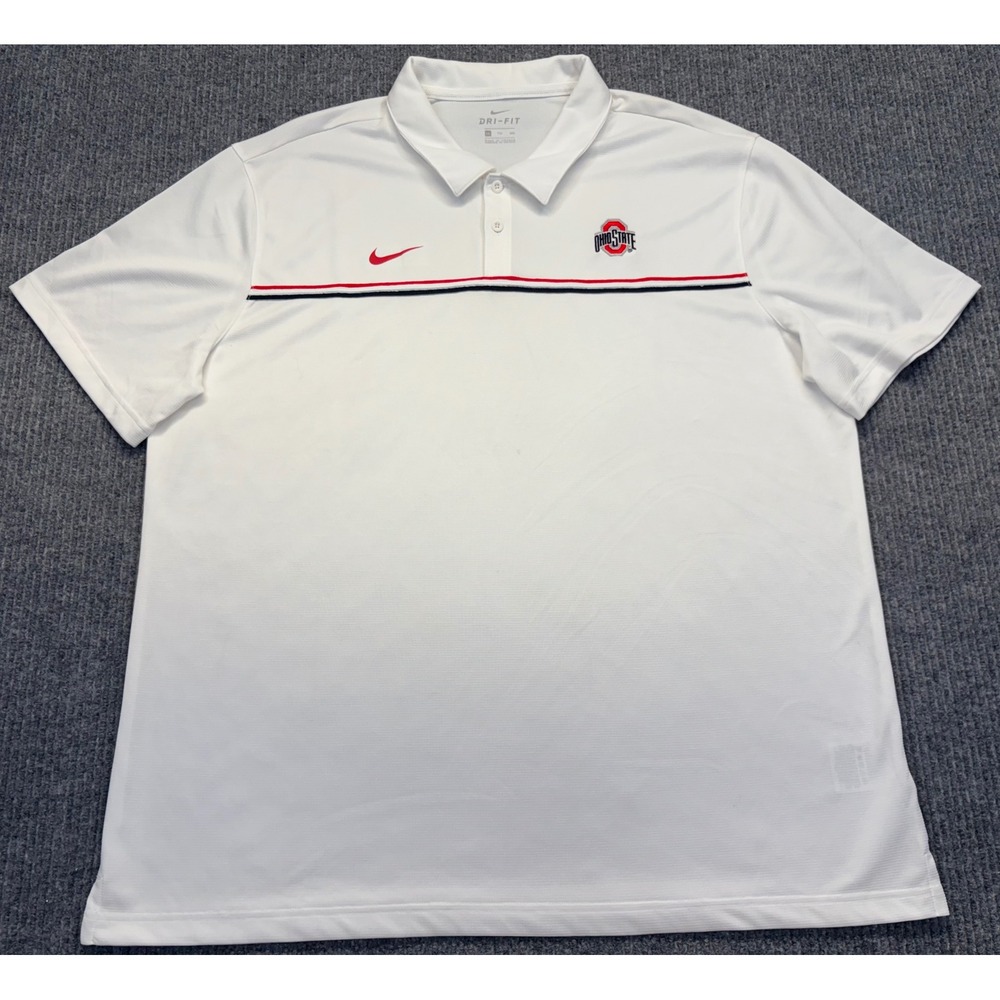 Nike Dri-FIT Ohio State Buckeyes Mens XXL White Stripe Performance Polo Shirt